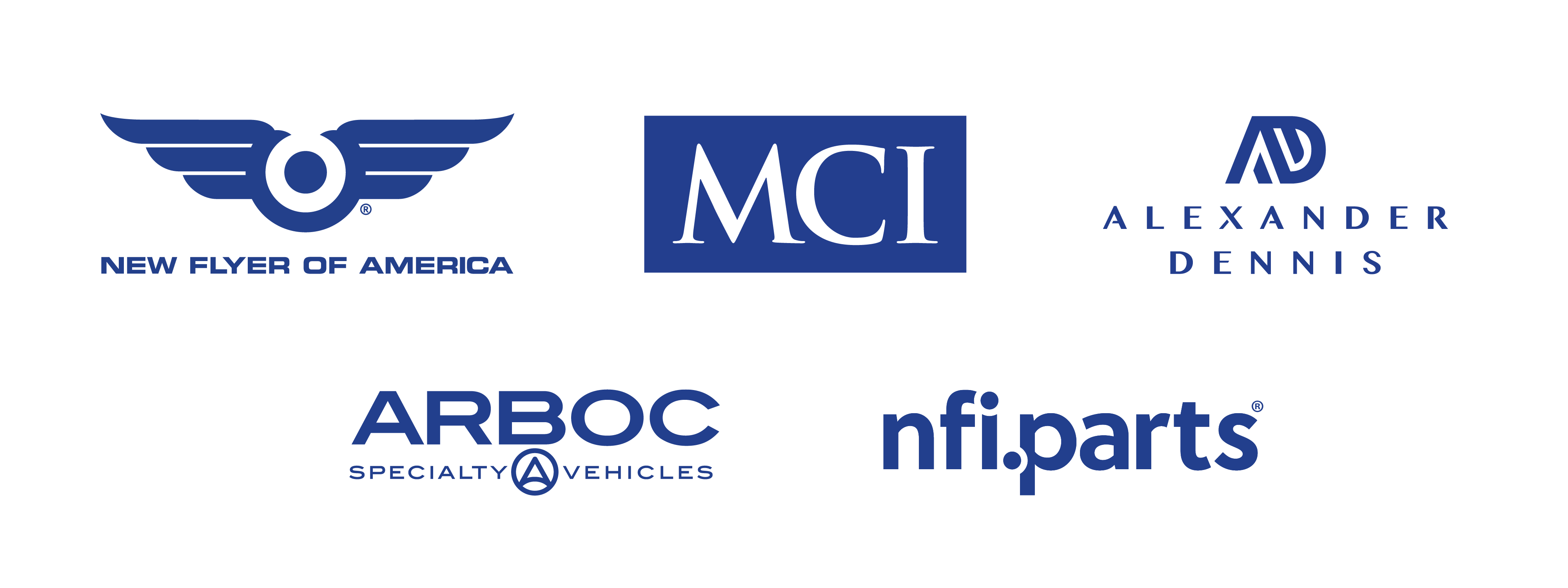 NFA, MCI, ADL, ARBOC and NFI Parts logos, blue